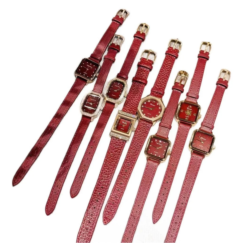 Alloy Chinese-style red women's watch with multiple design patterns and 8mm thickness
