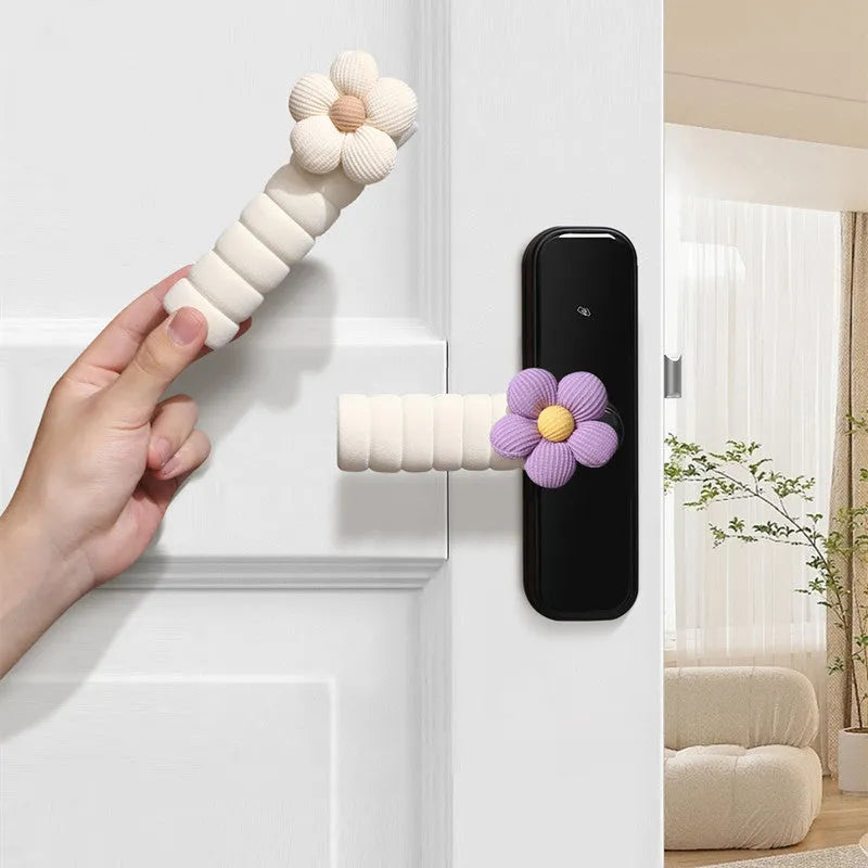 Round floral door handle protective cover in various colours showing PEVA construction