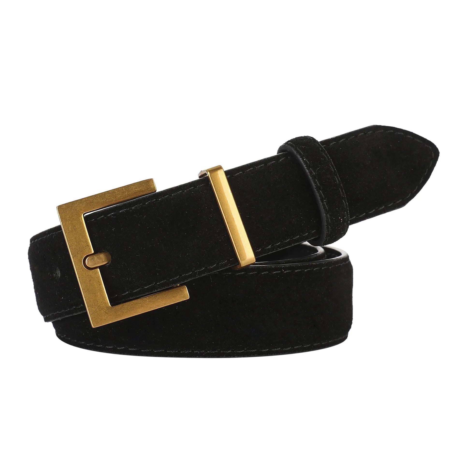 Ladies' leather pin buckle belt with quadrilateral alloy buckle in four colour options