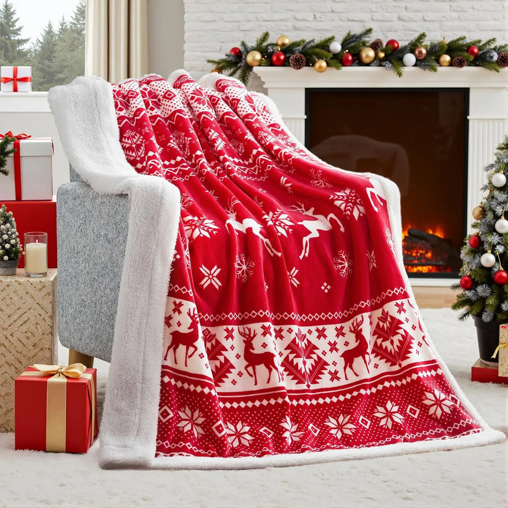Soft flannel Christmas blanket in polyester fibre available in multiple sizes and colours