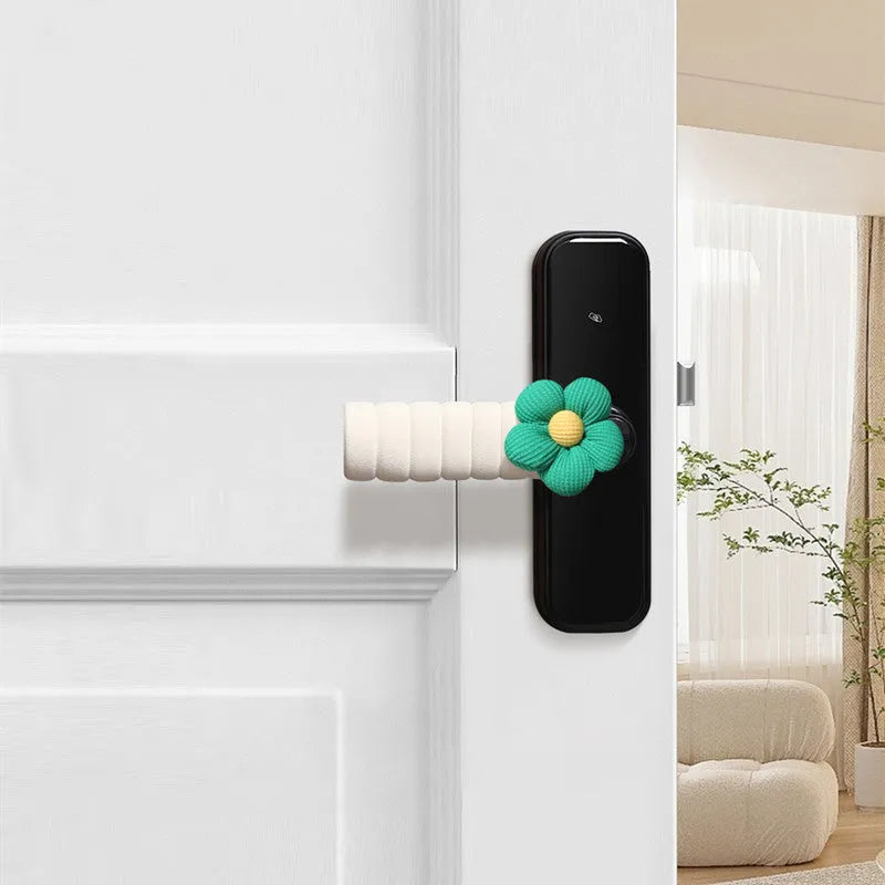 Round floral door handle protective cover in various colours showing PEVA construction