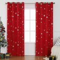 Hole-free snowflake pattern shade cloth curtain in red or green with lace loop or iron hoop detailing