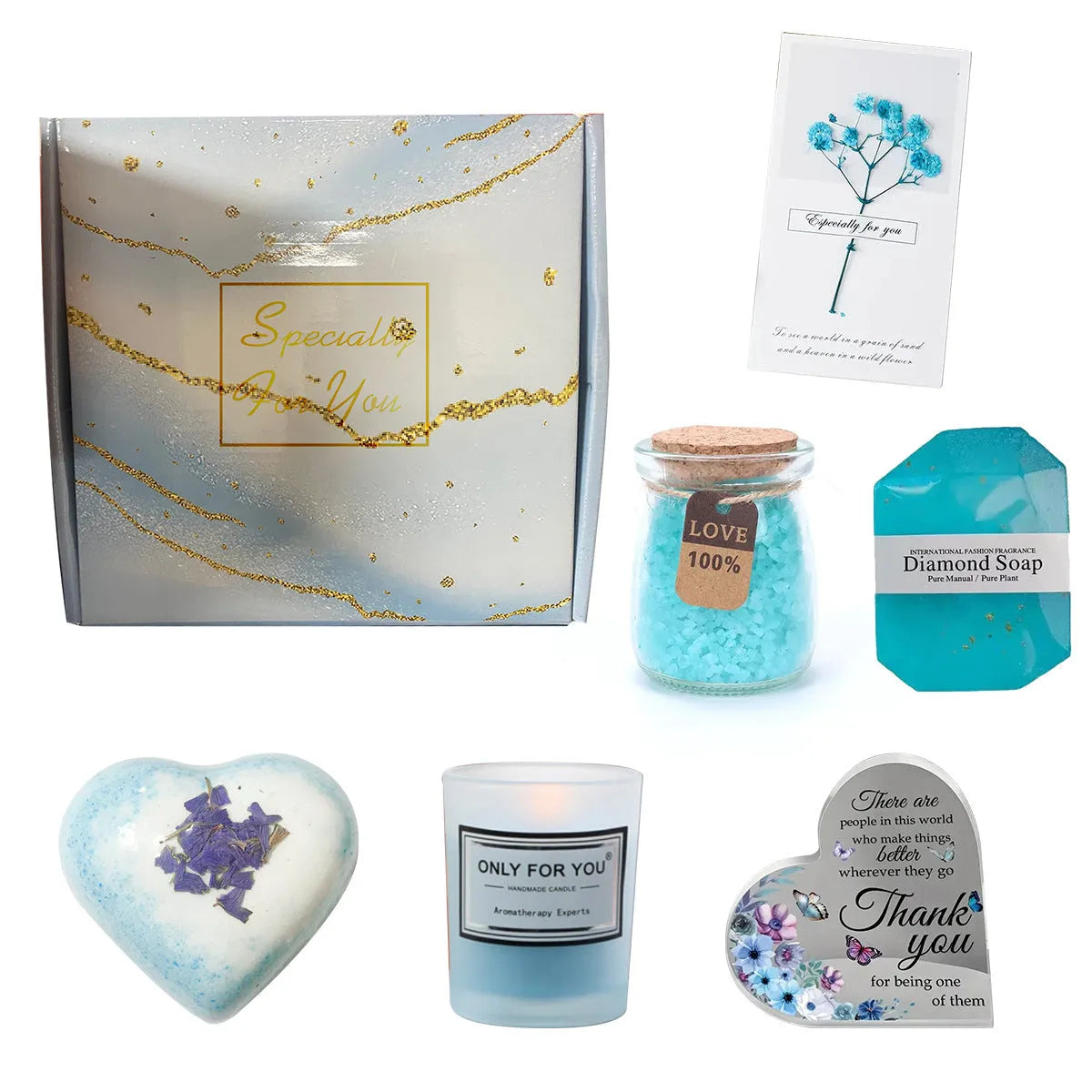Soy wax aromatherapy candle bath gift set in gift packaging with multiple colour suit variations