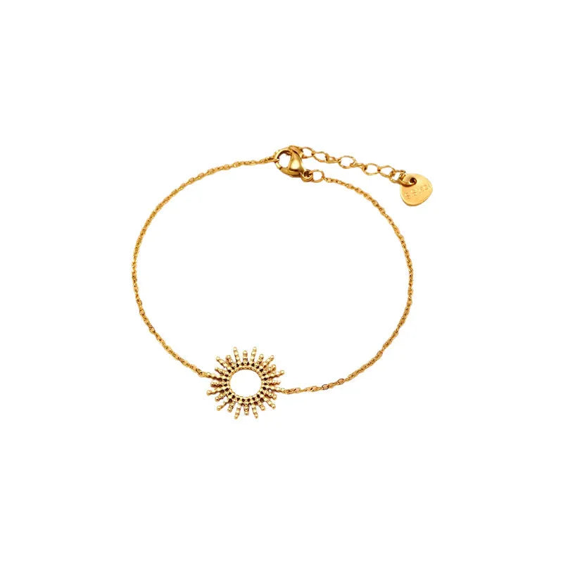 Women's sunflower motif geometric chain necklace and bracelet set with gold plating