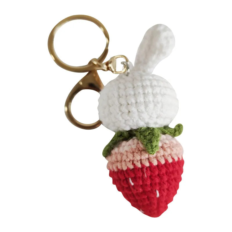 Hand-woven rabbit strawberry wire pendant with key attachment for jewellery making