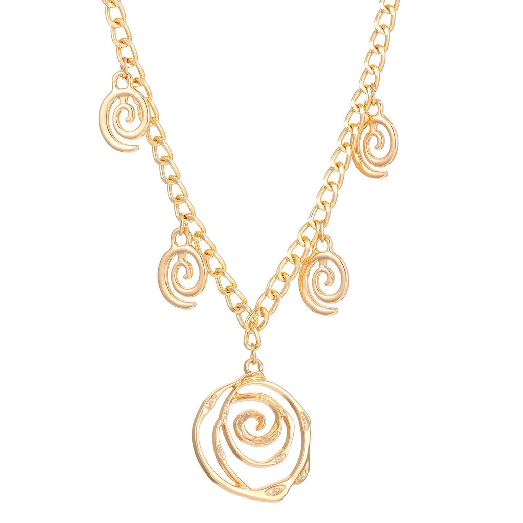 Spiral donut jewellery set showing necklace, bracelet and ear hooks in gold or silver geometric circle design