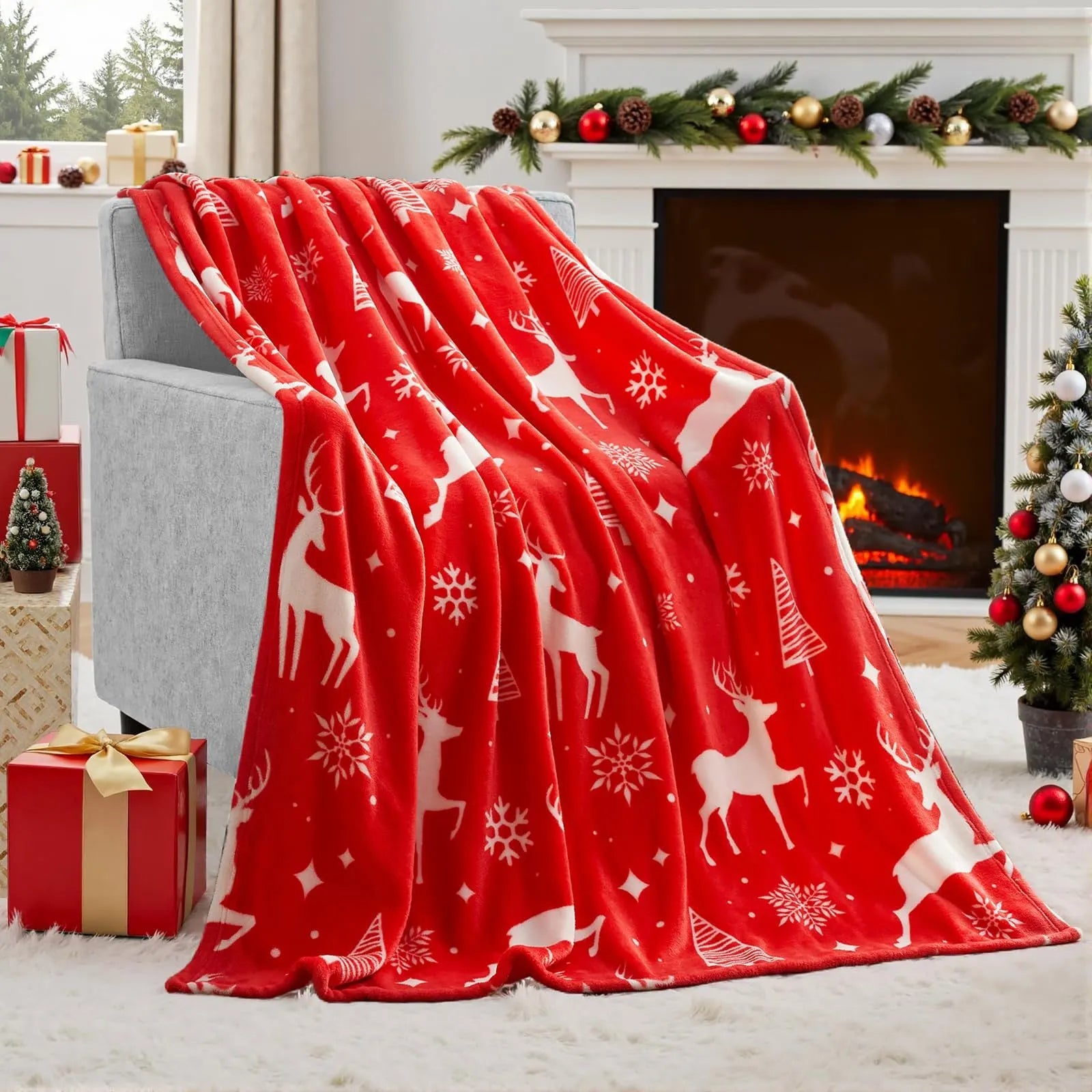 Soft flannel Christmas blanket in polyester fibre available in multiple sizes and colours