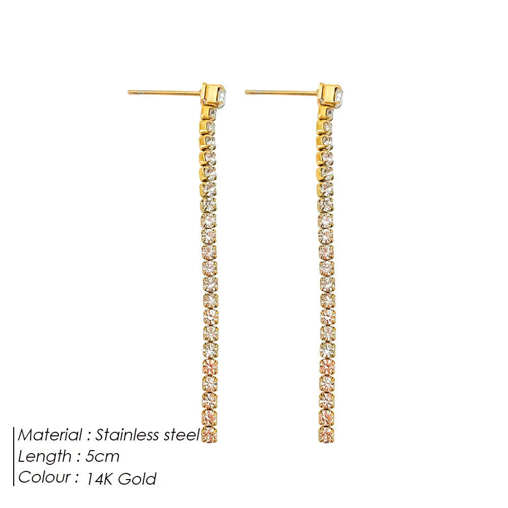 Women's stainless steel geometric line earrings with Chinese style design and zircon stones