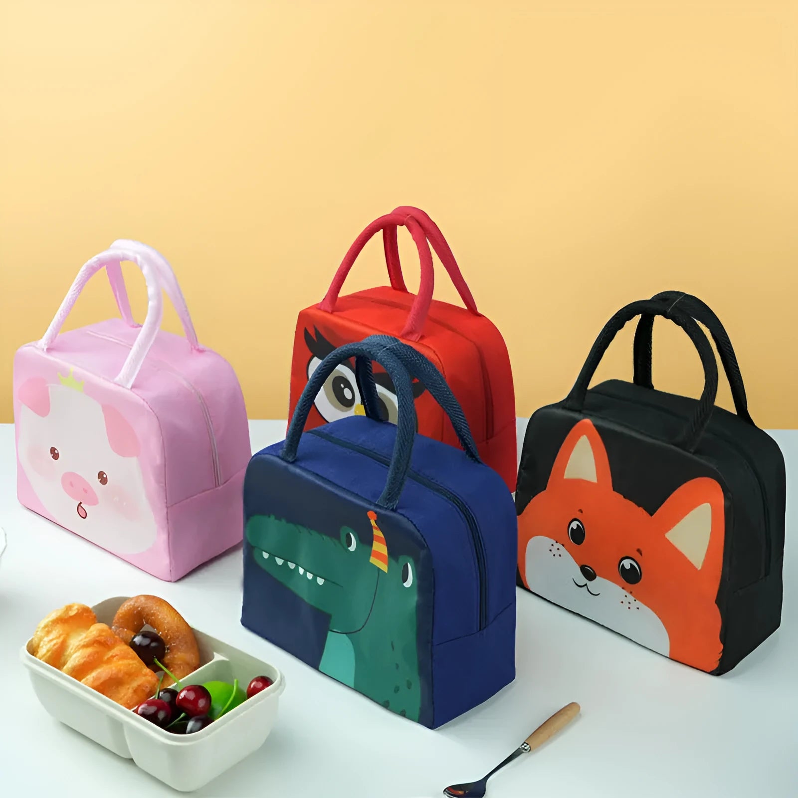 Cartoon insulated lunch box bag in oxford cloth with thermal function for packed lunches