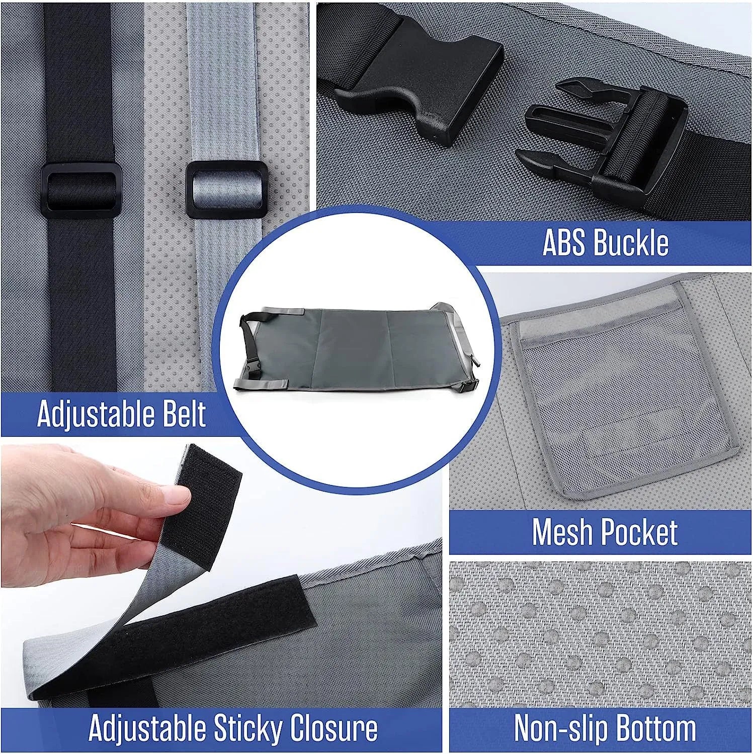 Portable children's aircraft pedal seat extender in blue, black or grey with optional drawstring pocket