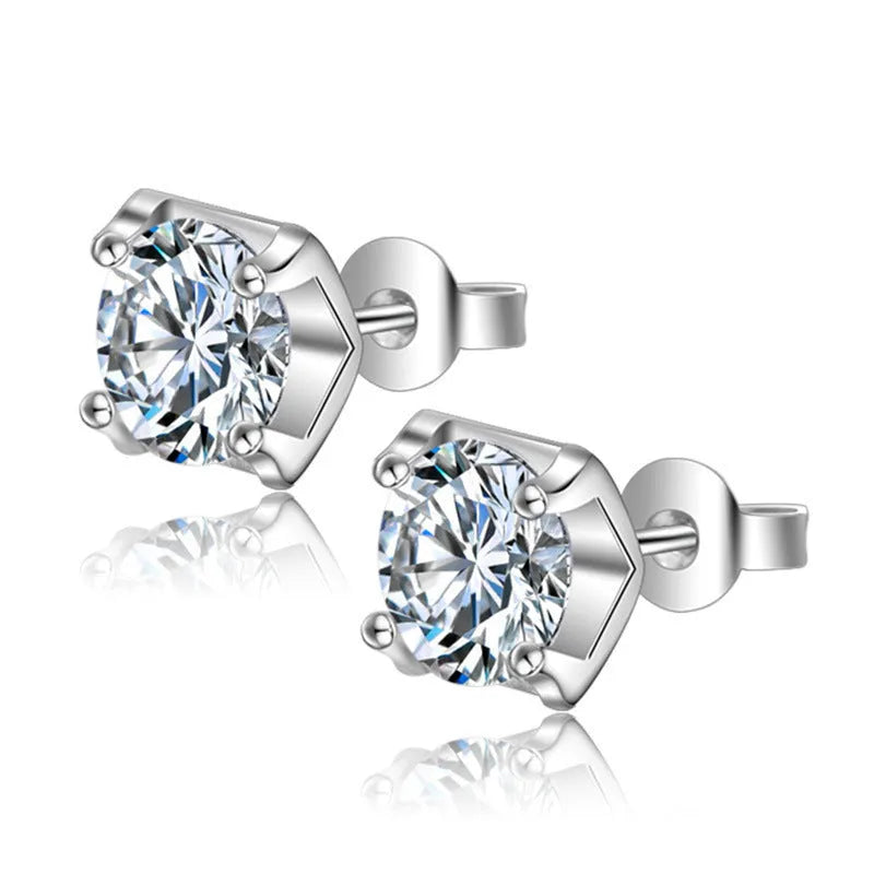 Heart-shaped six-claw inlaid zircon earrings for women, copper electroplated drop earrings with love motif