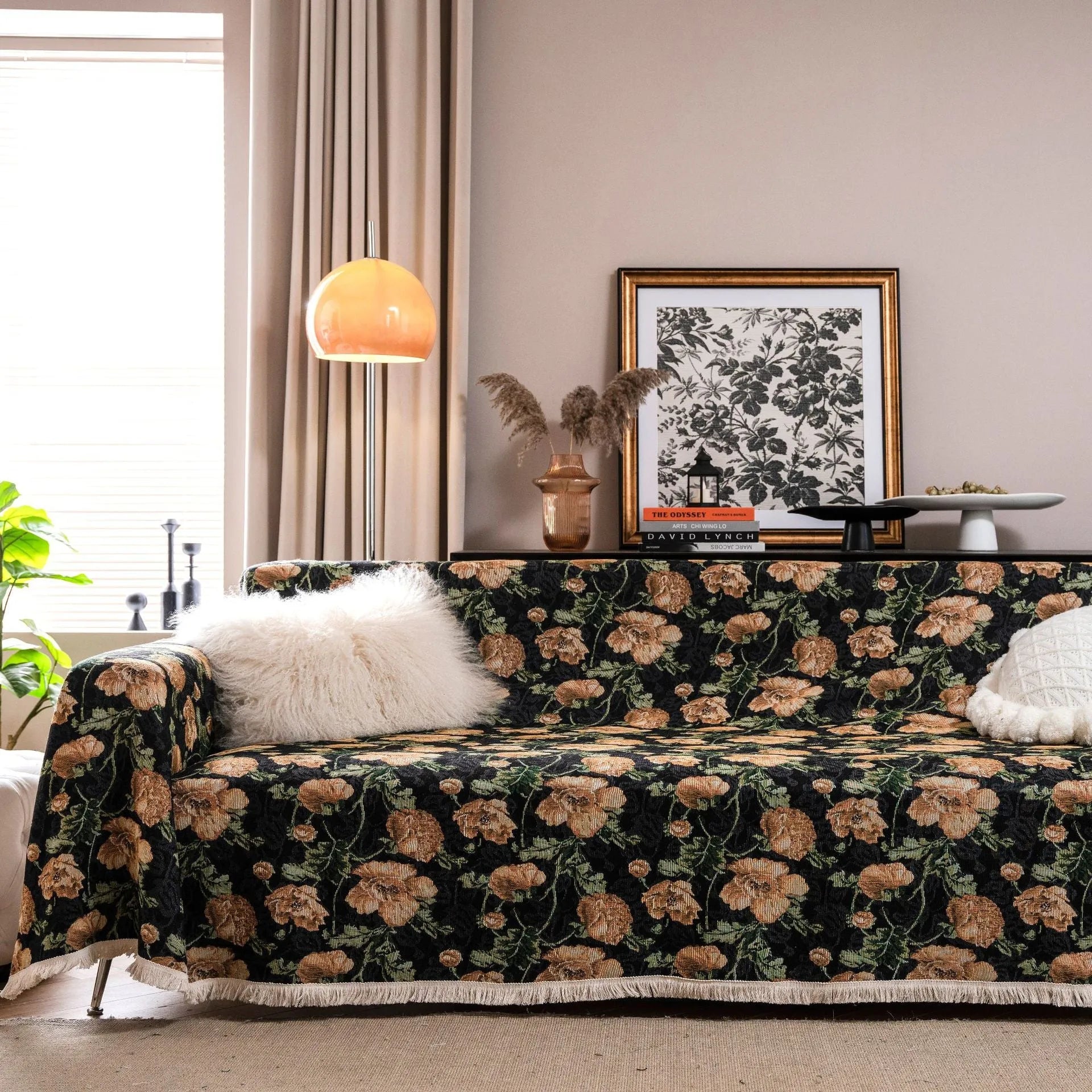 American country style jacquard floral pattern sofa cover in a polyester cotton blend fabric.
