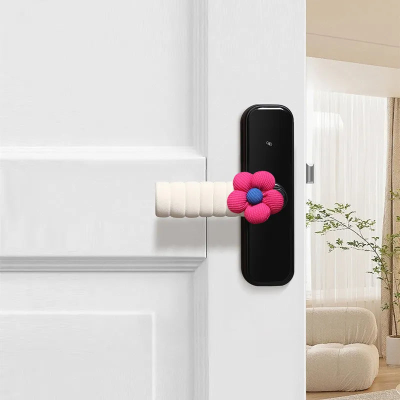 Round floral door handle protective cover in various colours showing PEVA construction