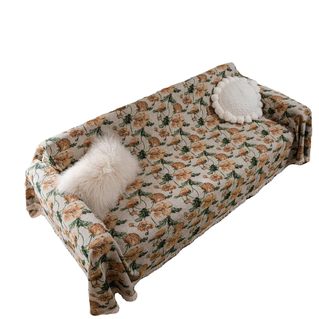 American country style jacquard floral pattern sofa cover in a polyester cotton blend fabric.