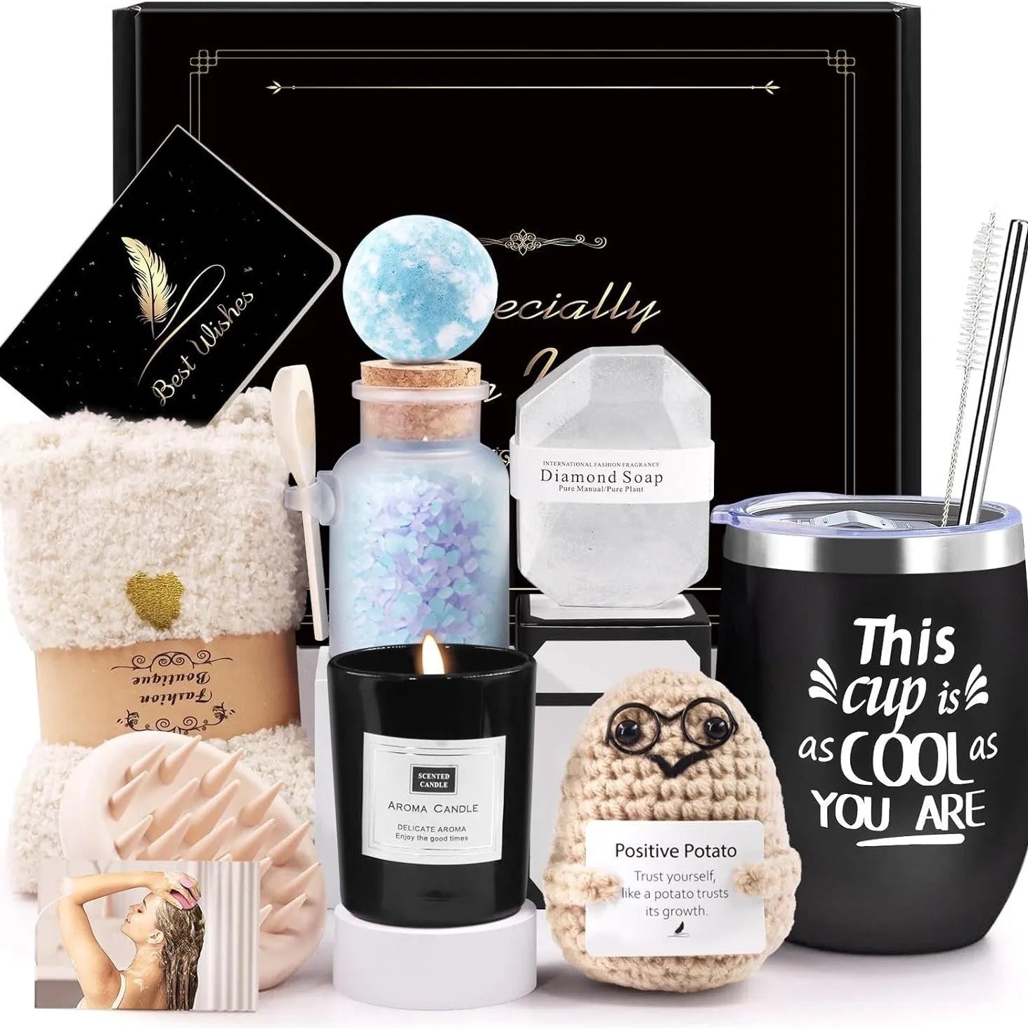 Soy wax aromatherapy candle bath gift set in gift packaging with multiple colour suit variations