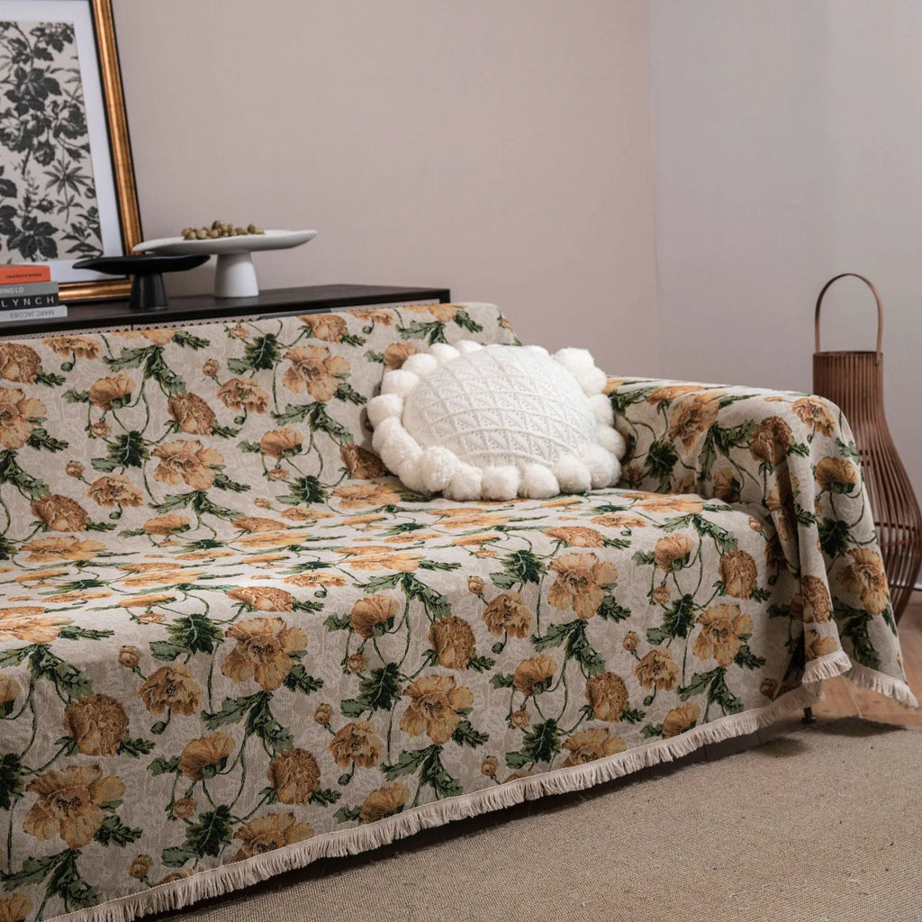 American country style jacquard floral pattern sofa cover in a polyester cotton blend fabric.