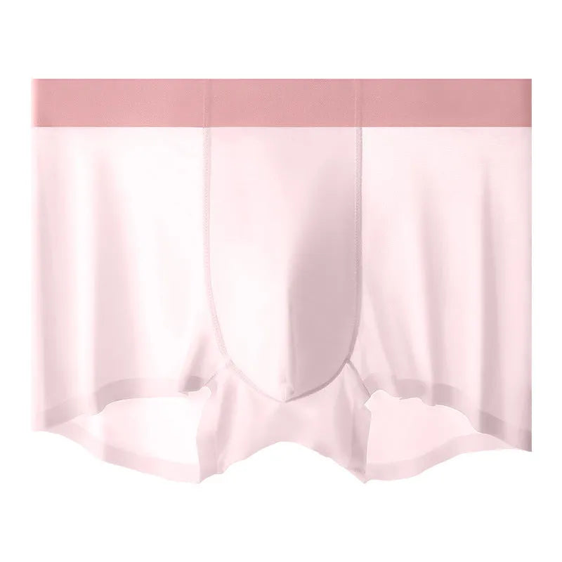 Men's ice silk shorts in bean green with a mid-waist, seamless design.