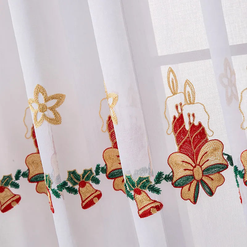 Christmas snowflake embroidery curtain with American style design in polyester material