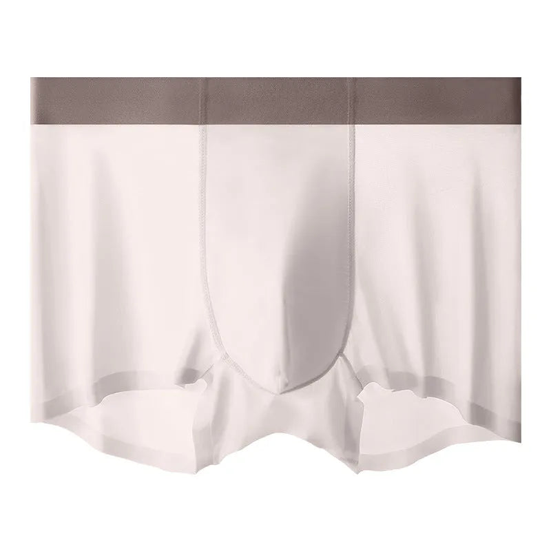 Men's ice silk shorts in bean green with a mid-waist, seamless design.