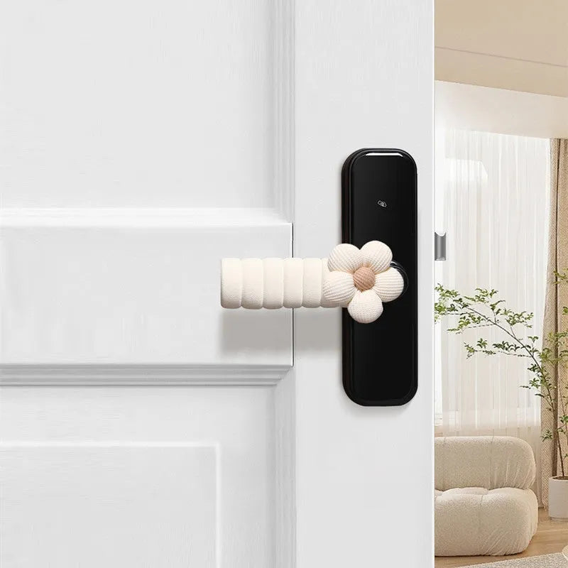 Round floral door handle protective cover in various colours showing PEVA construction