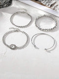 Four geometric retro-style alloy bracelets with square diamond design in gold and silver colours