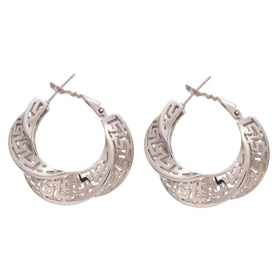 Women's geometric hollow stud earrings with twisted round design in electroplated copper