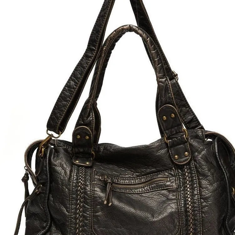 Women's brown retro messenger bag with horizontal square shape and single shoulder strap