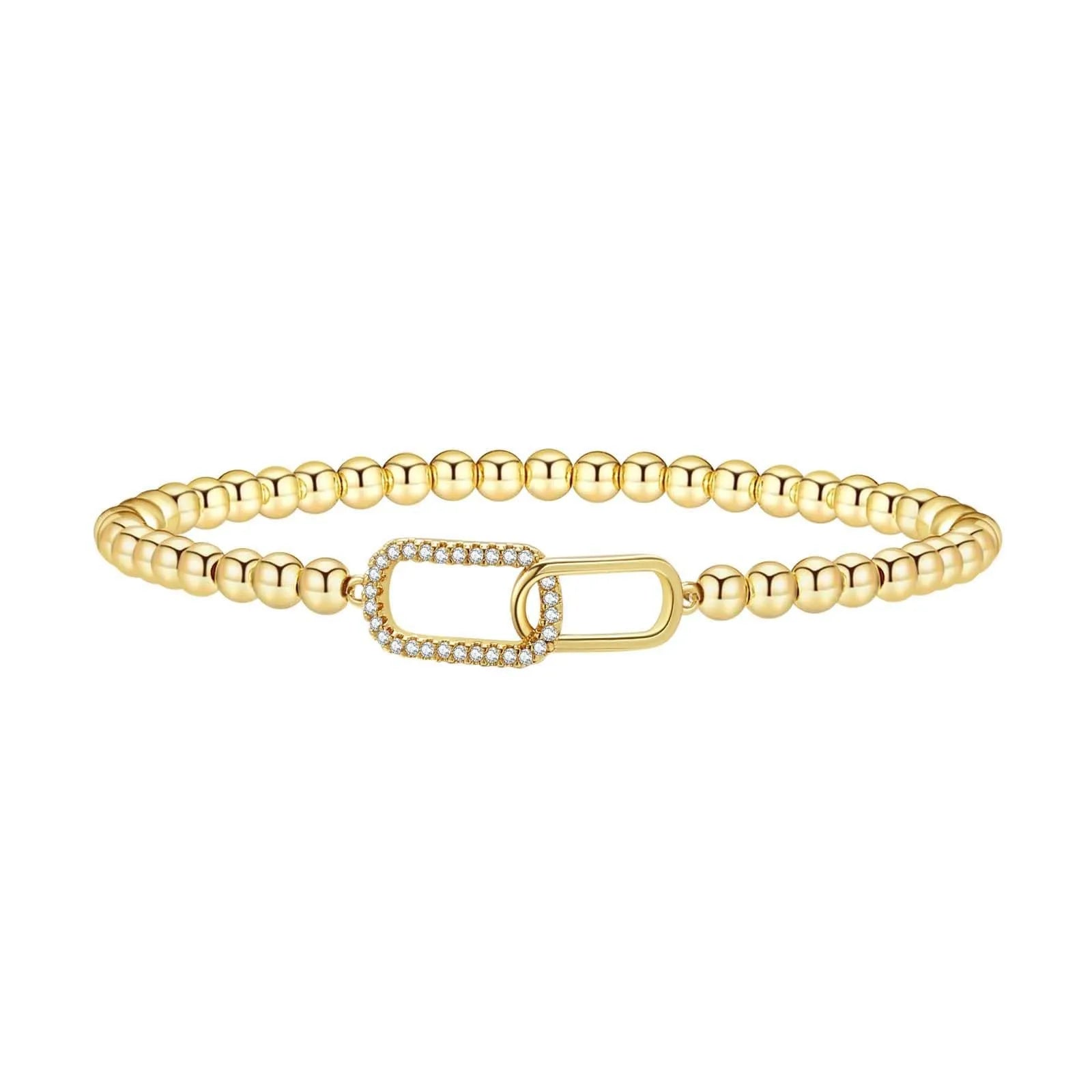 Adjustable stainless steel beaded bracelet with round beads in a simple geometric design.