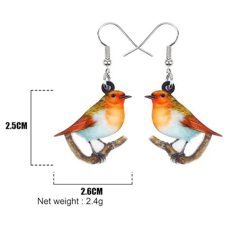 A pair of blue titmouse and snake design acrylic pendant earrings with geometric shape.