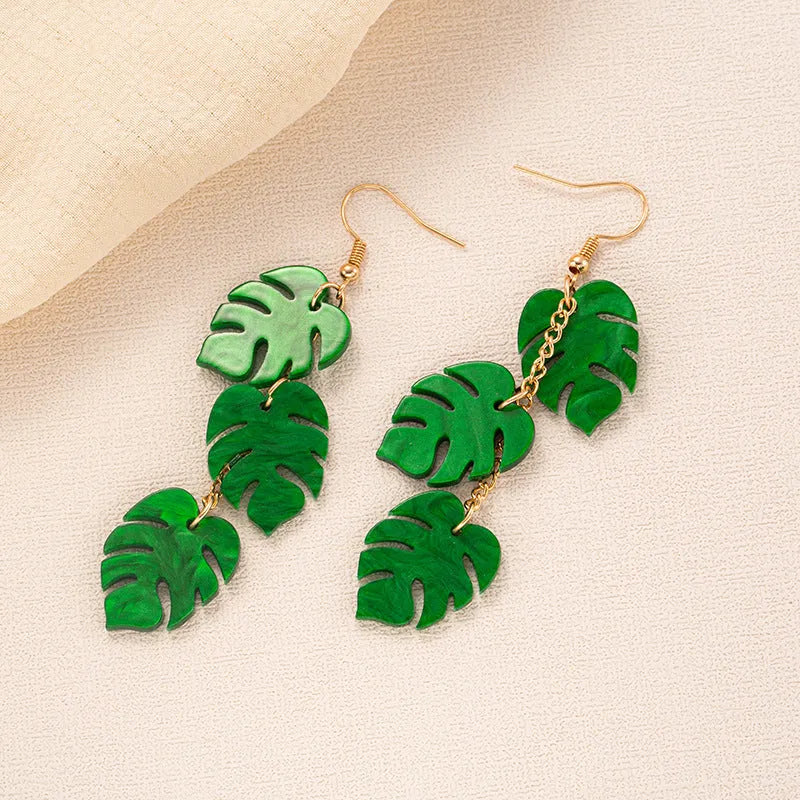Colourful acrylic jackfruit-shaped drop earrings on an alloy hook, showing one of five style variations.