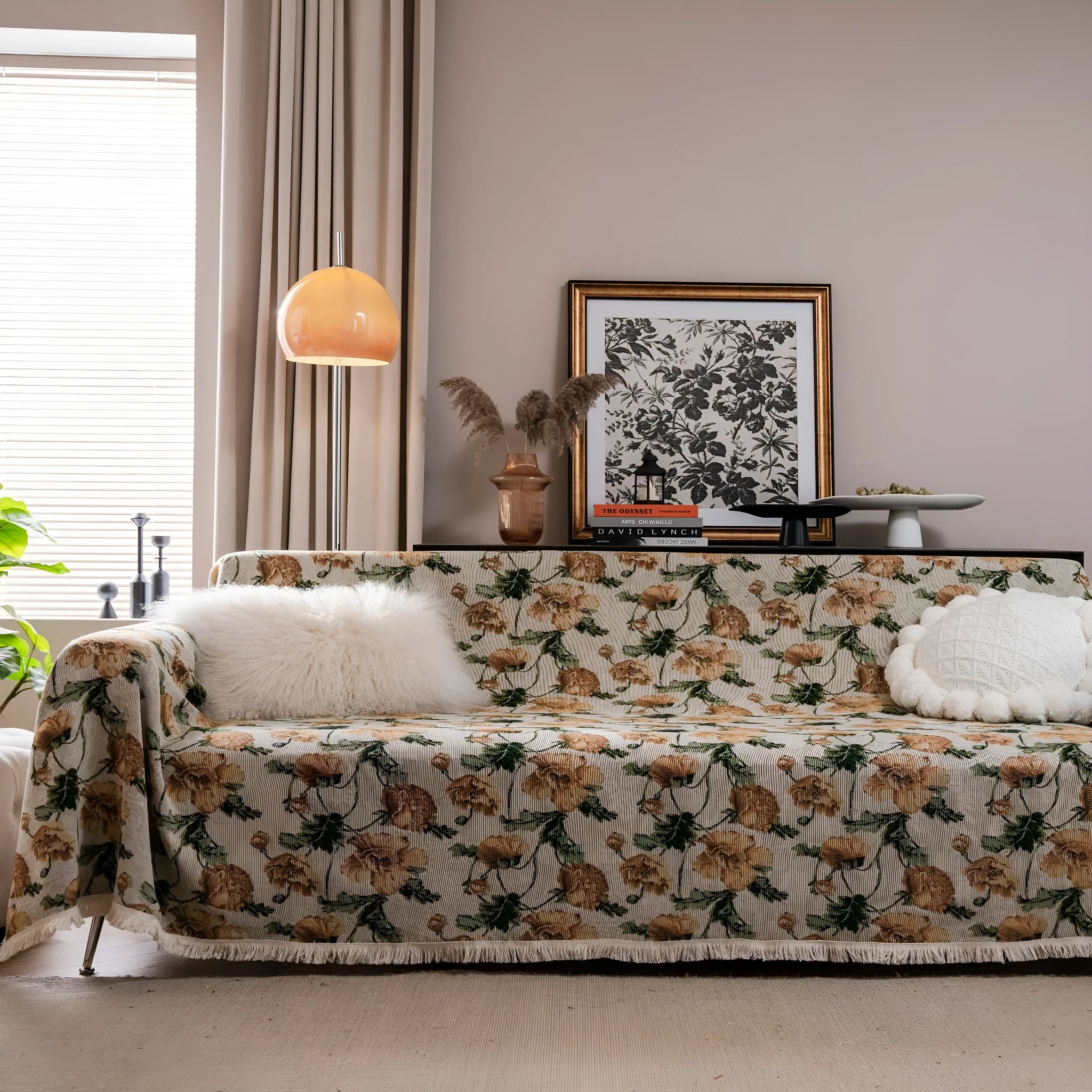 American country style jacquard floral pattern sofa cover in a polyester cotton blend fabric.