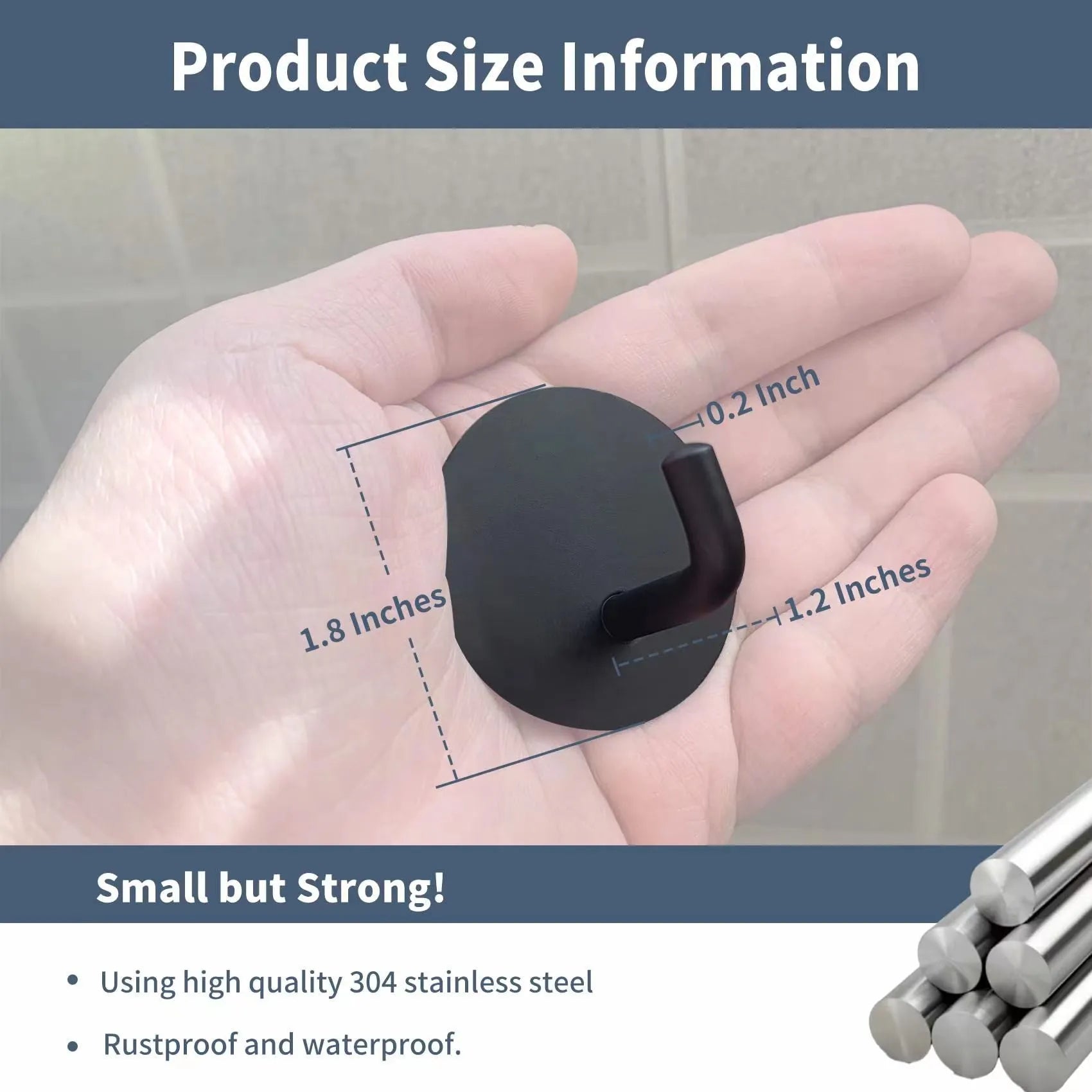 Self-adhesive stainless steel wall hook in black and polished finishes