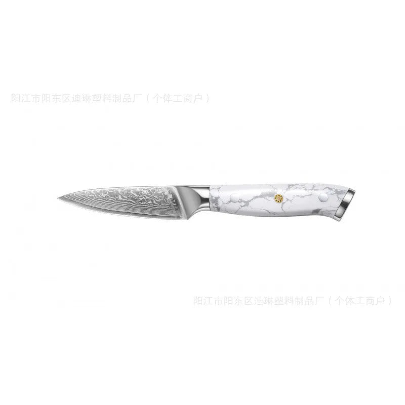 Damascus pattern chef's knife with VG10 steel blade and modern handle for kitchen use
