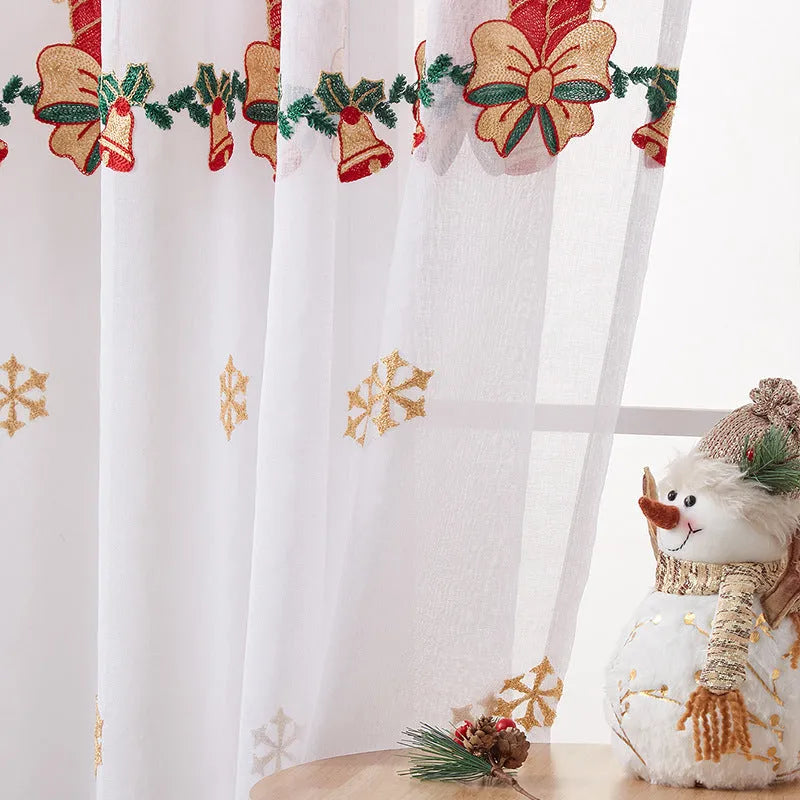 Christmas snowflake embroidery curtain with American style design in polyester material