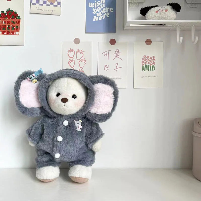 Grey elephant pattern jumpsuit for 30cm Lina bear doll made from plush material