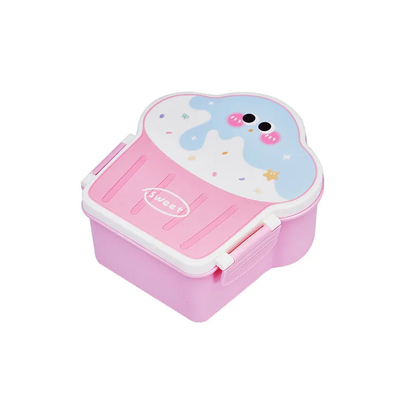 Creative ice cream shaped plastic lunch box with spoon and fork set in blue or pink colours