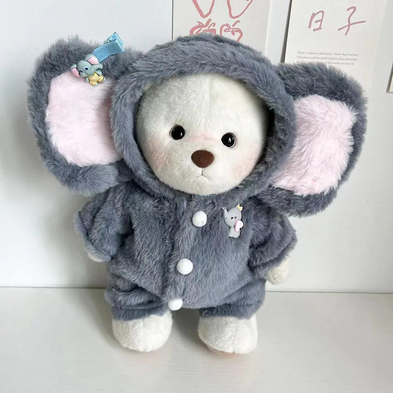 Grey elephant pattern jumpsuit for 30cm Lina bear doll made from plush material