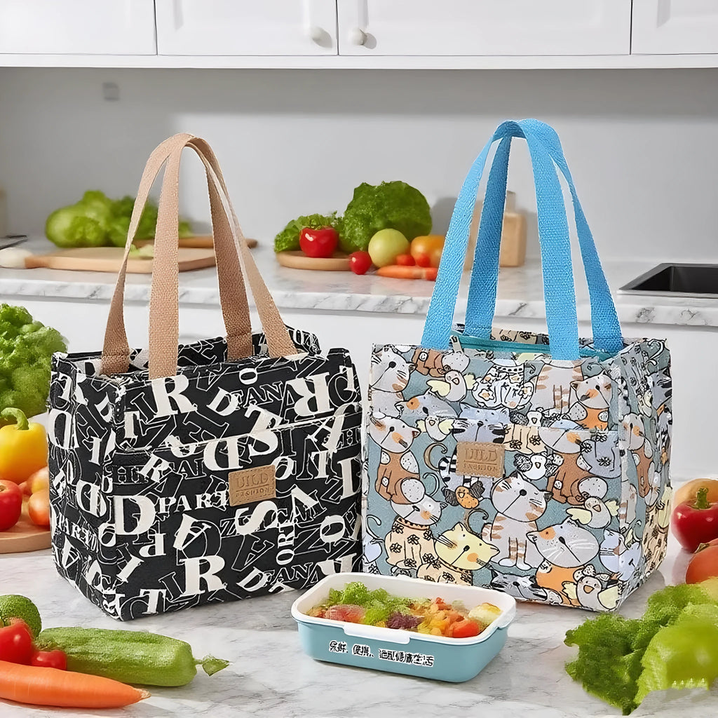 Women's printed canvas handbag with aluminium hardware showing floral design options