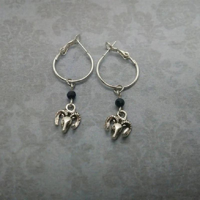 Silver Tibetan antelope round ring drop earrings for women with European minimalist style