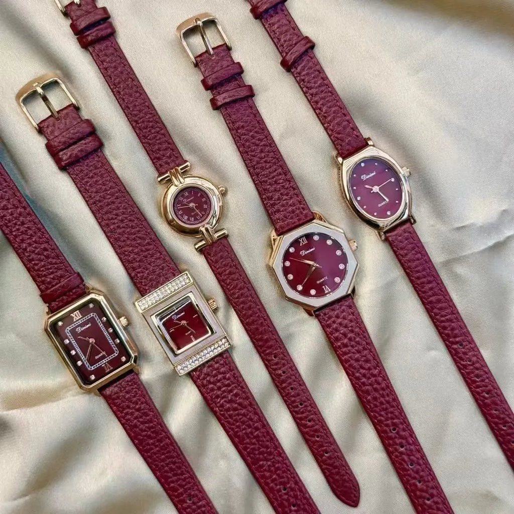 Alloy Chinese-style red women's watch with multiple design patterns and 8mm thickness