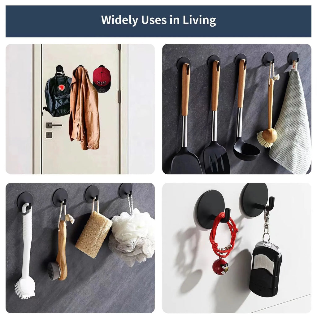Self-adhesive stainless steel wall hook in black and polished finishes