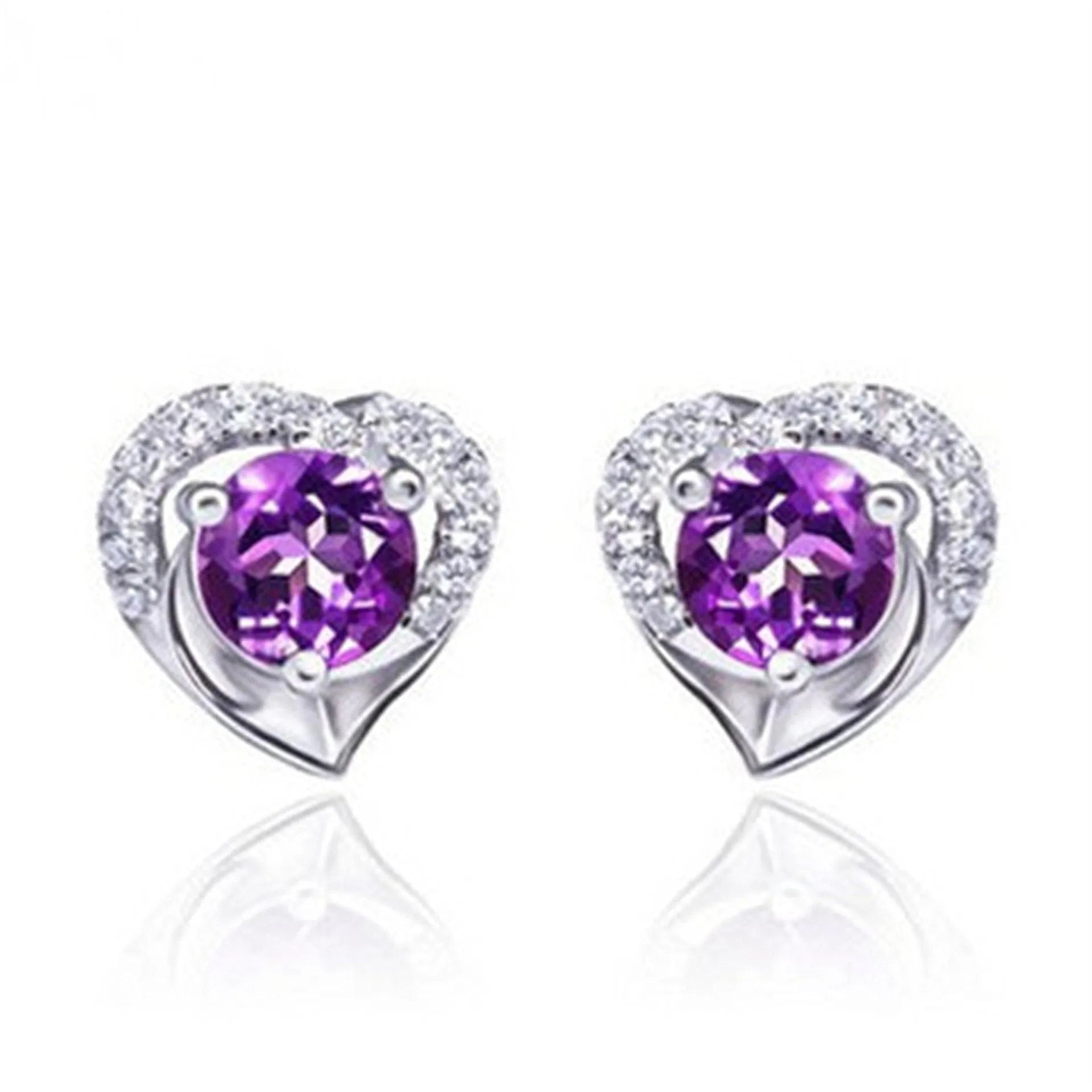 Heart-shaped six-claw inlaid zircon earrings for women, copper electroplated drop earrings with love motif
