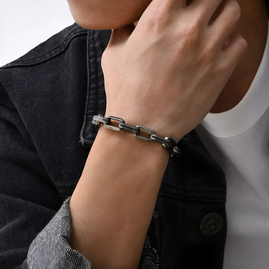 Men's square chain stainless steel bracelet in four colour finishes