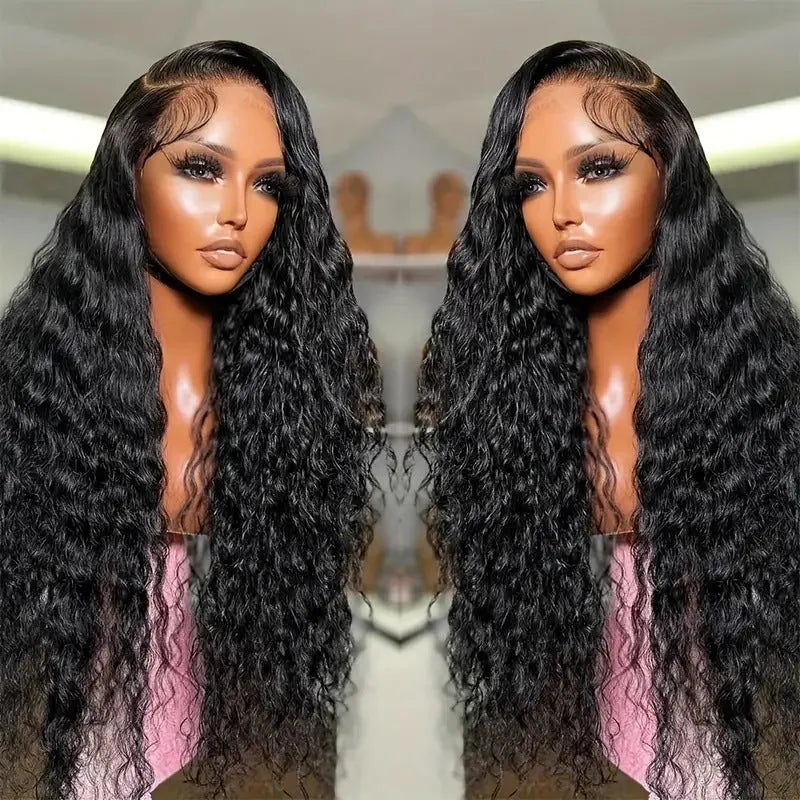Black lace front Afro wig with small roll wound tube construction and long curly hair with side bangs
