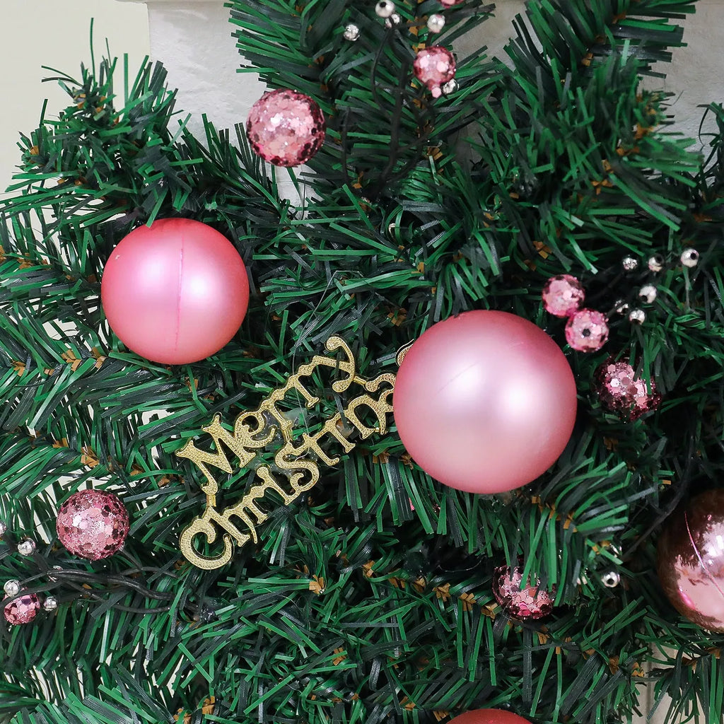 Pink Korean-style Christmas rattan garland decoration measuring 2.7 metres long with small fruit details.
