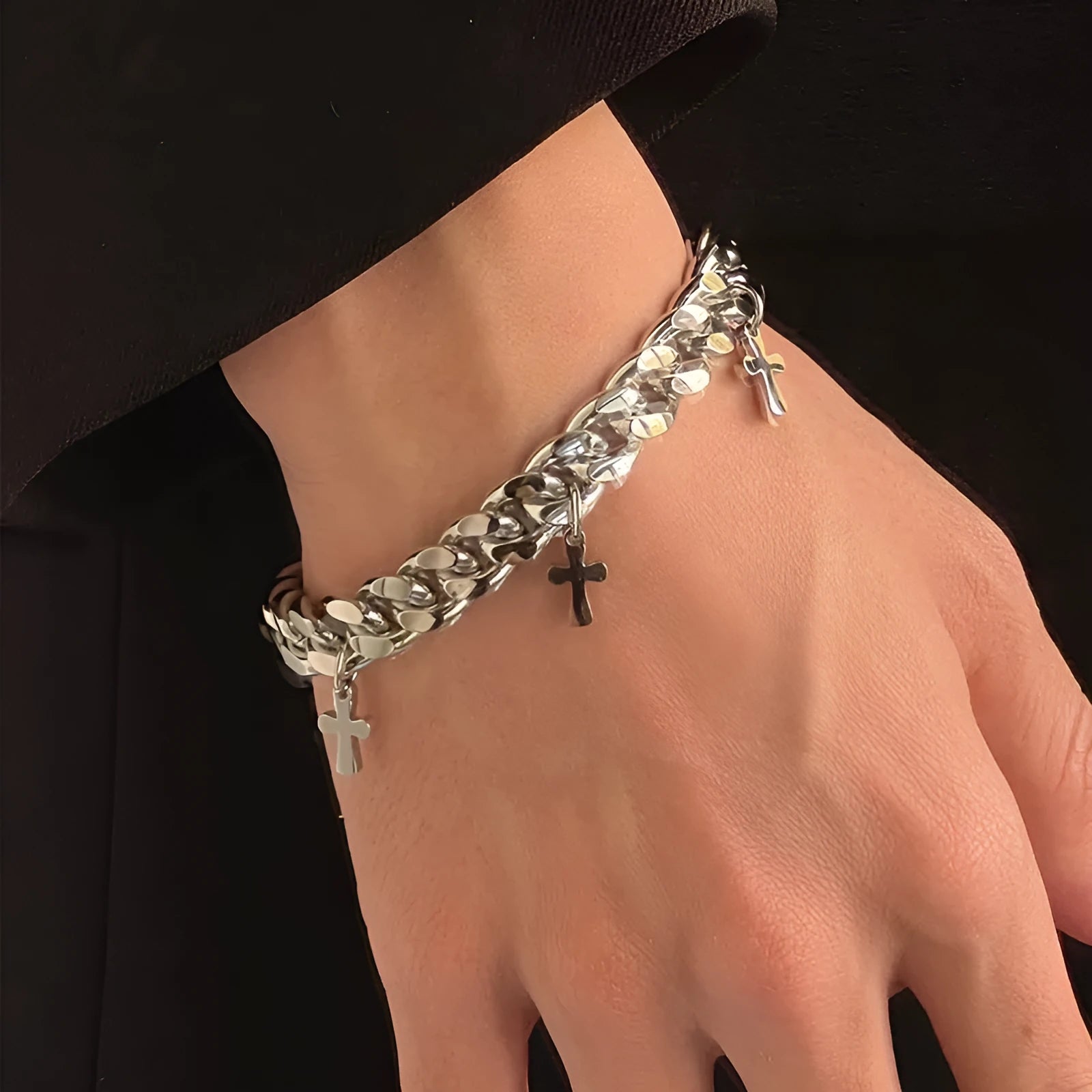 Men's titanium steel cross bracelet with geometric design and cold wind style