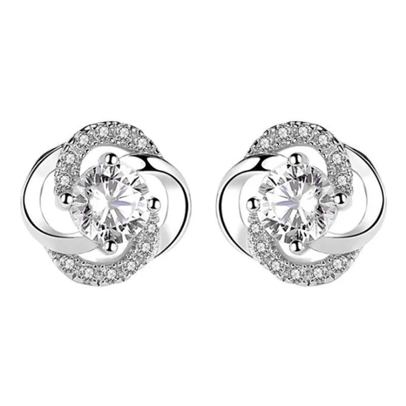 Heart-shaped six-claw inlaid zircon earrings for women, copper electroplated drop earrings with love motif