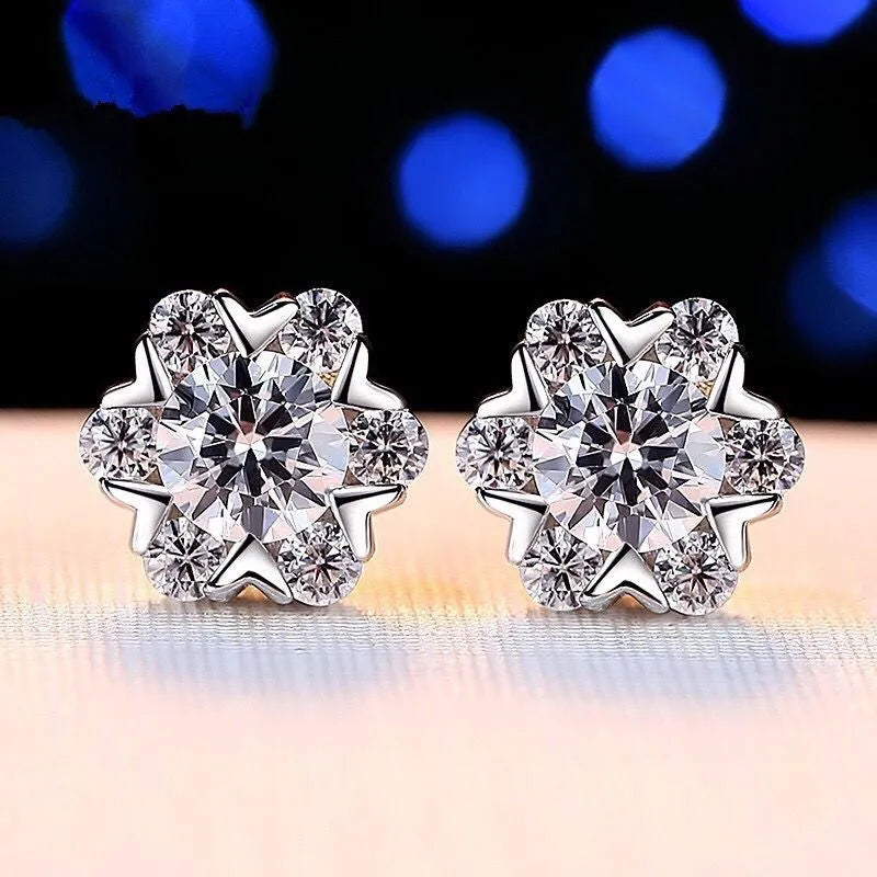 Heart-shaped six-claw inlaid zircon earrings for women, copper electroplated drop earrings with love motif