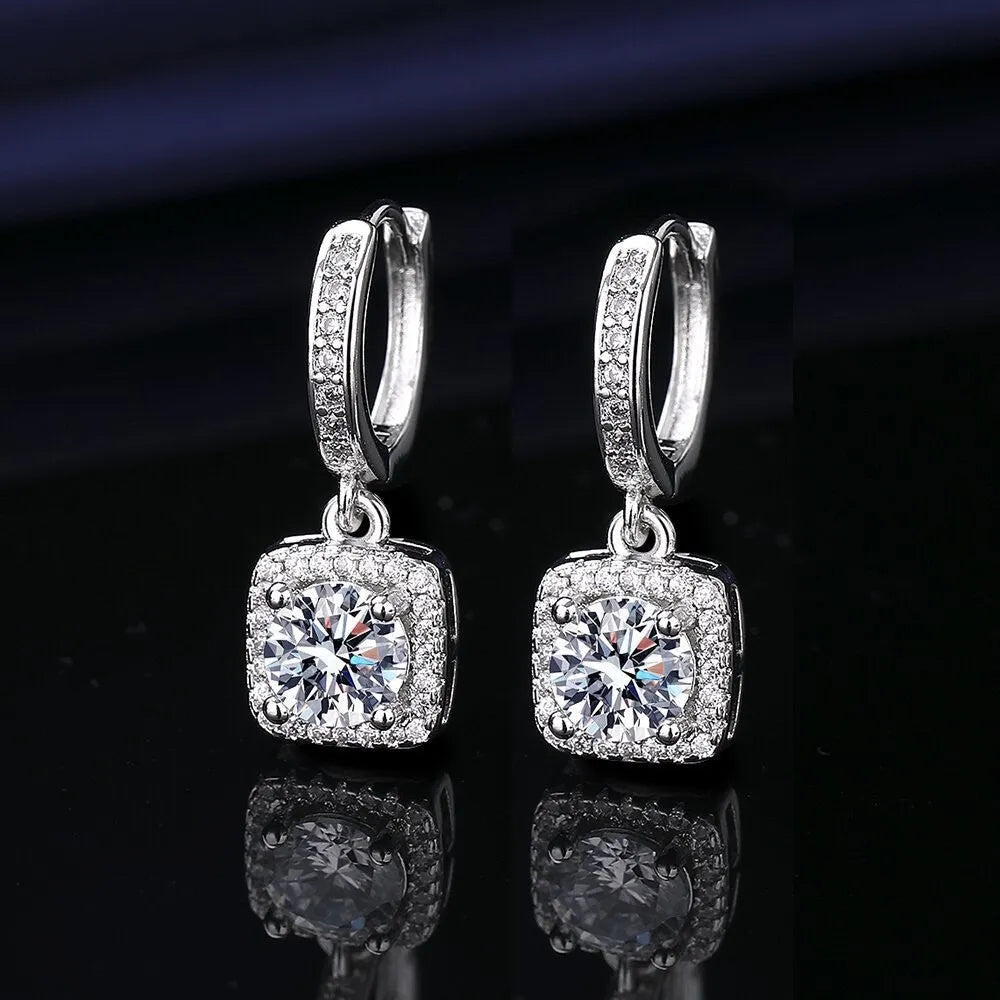 Heart-shaped six-claw inlaid zircon earrings for women, copper electroplated drop earrings with love motif