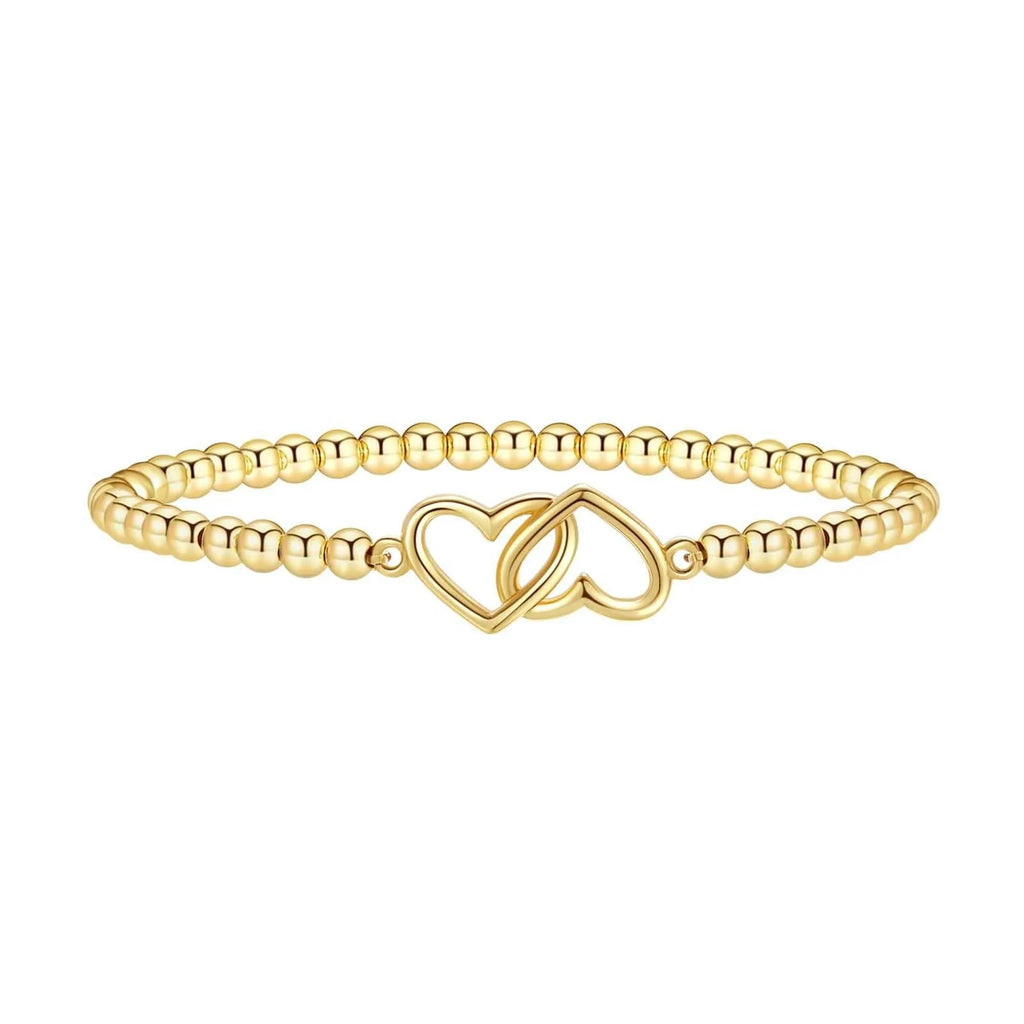 Adjustable stainless steel beaded bracelet with round beads in a simple geometric design.